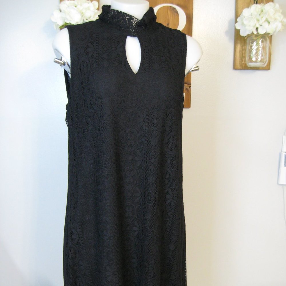 Libby Edelman Black Lace Keyhole Sleeveless Dress